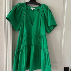 A.L.C. Bright Green Tiered V-Neck Mini Dress